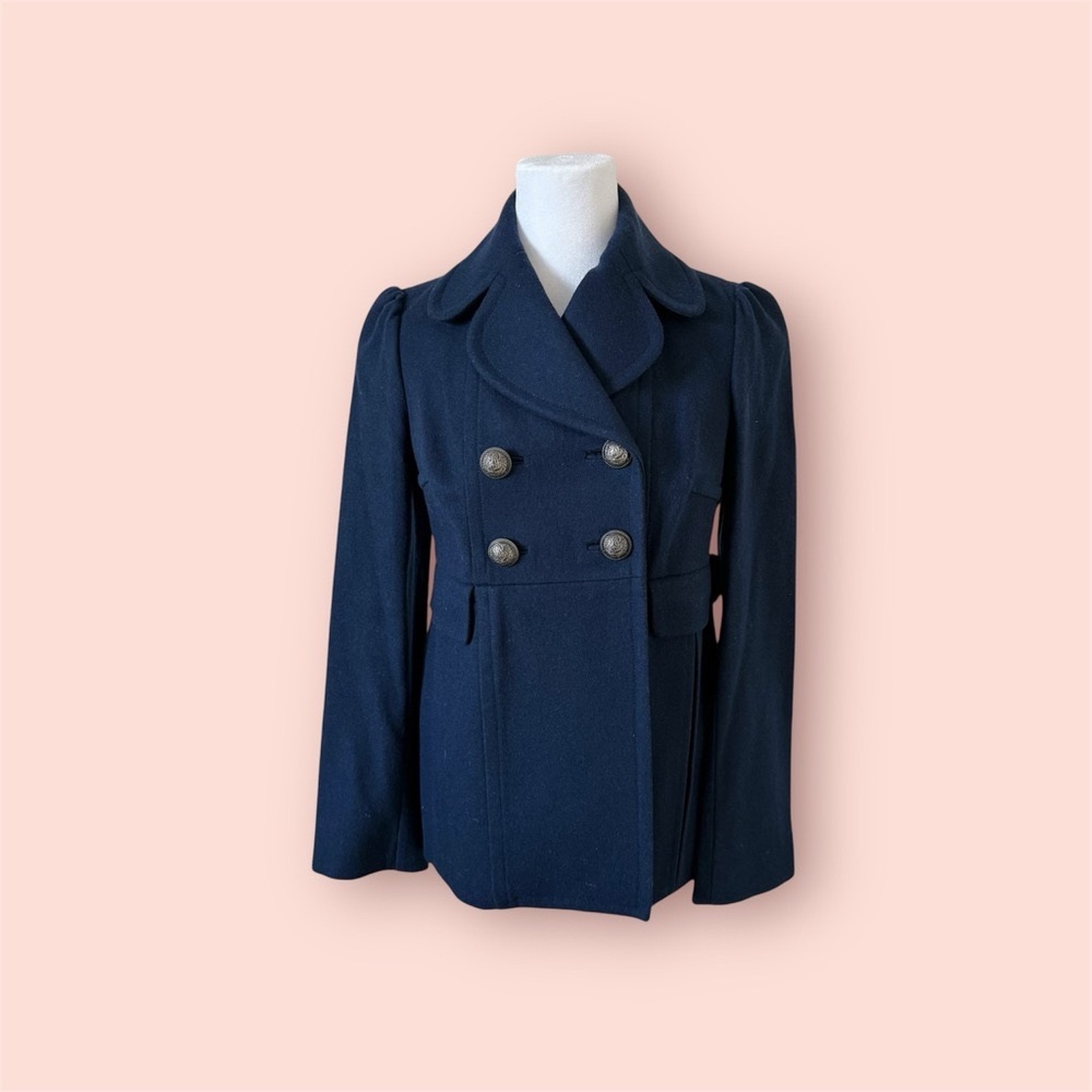 Juicy Couture / Navy Peacoat Double brested Wool blend Sz P